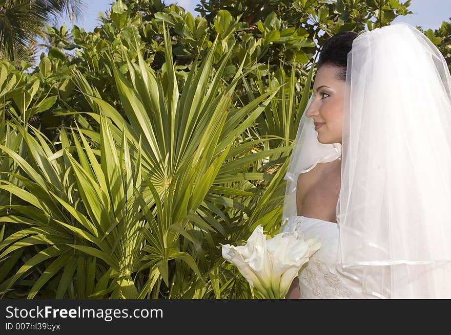 Caribbean Beach Wedding - Bride With Bouquet