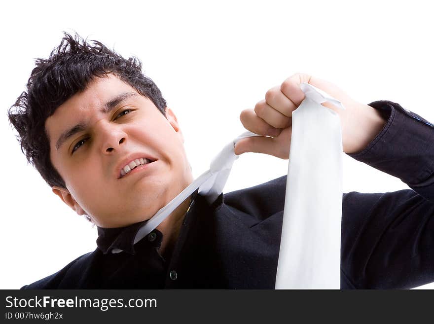 Young Man Pulling His Tie