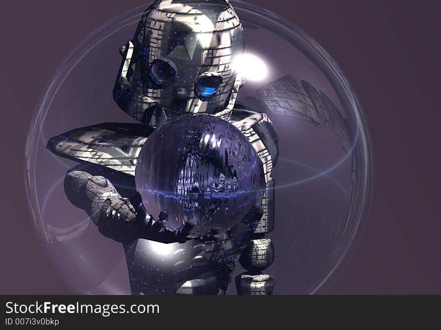 Robot holding a orb of energy