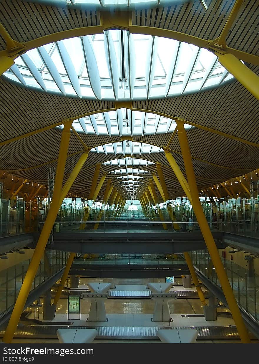 Indoor modern airport architecture detail. Indoor modern airport architecture detail