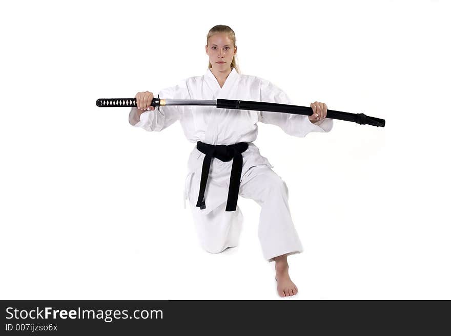 Female Third Degree Black Belt with Katana. Female Third Degree Black Belt with Katana.