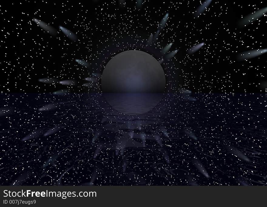 Digital rendering of sea and sky and stars. Digital rendering of sea and sky and stars