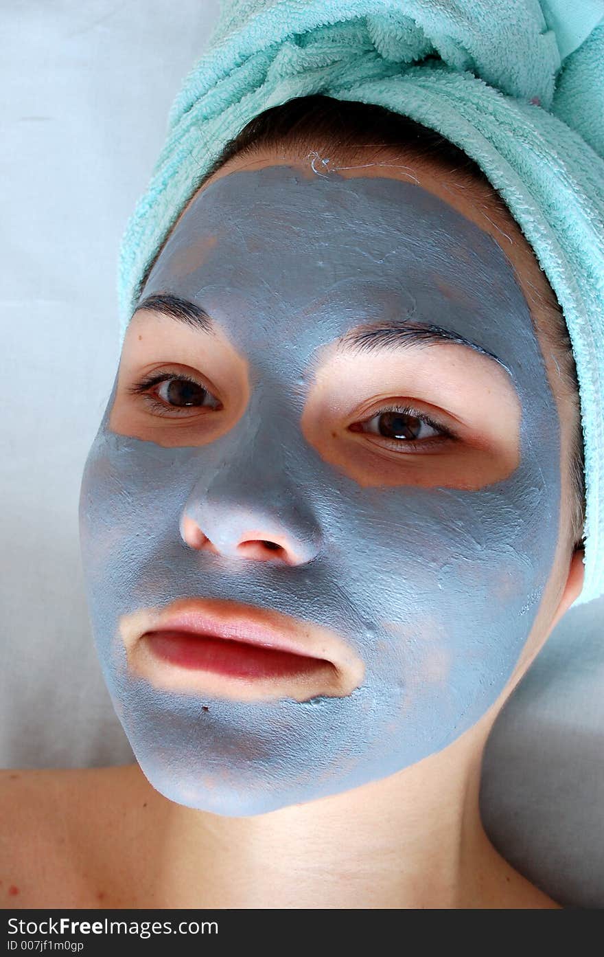 Women rest in blue beauty mask. Women rest in blue beauty mask