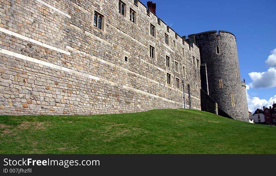 Imposing walls of Windsor Castle, seat of the Royal Family