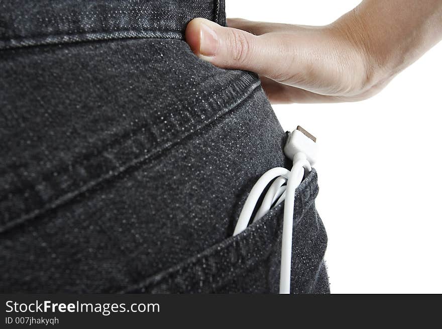 Usb cable in the jeans back pocket