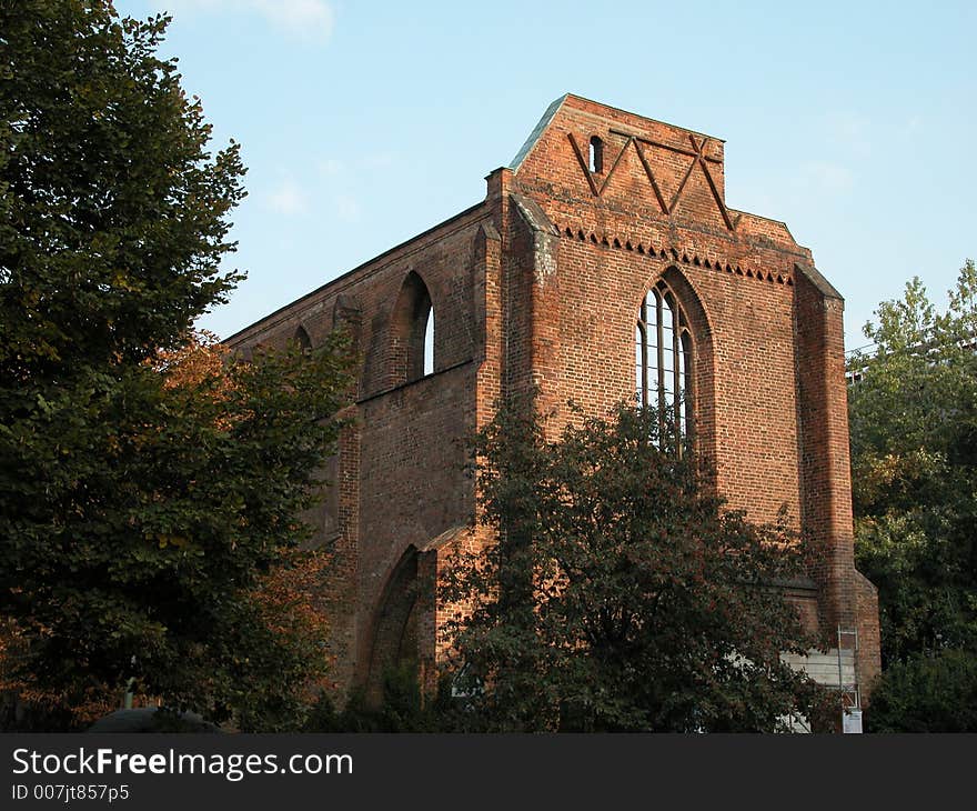 Two walls are what is left of this demolished church in East Berlin. Two walls are what is left of this demolished church in East Berlin.