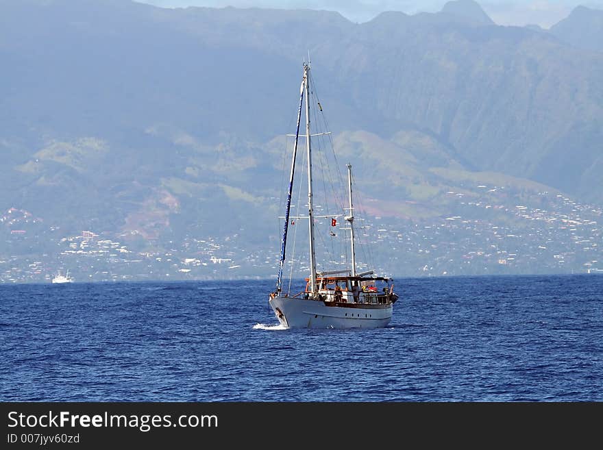 Sailboat powered by engine