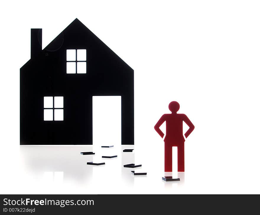 Isolated home and one red people sign on white background. Isolated home and one red people sign on white background