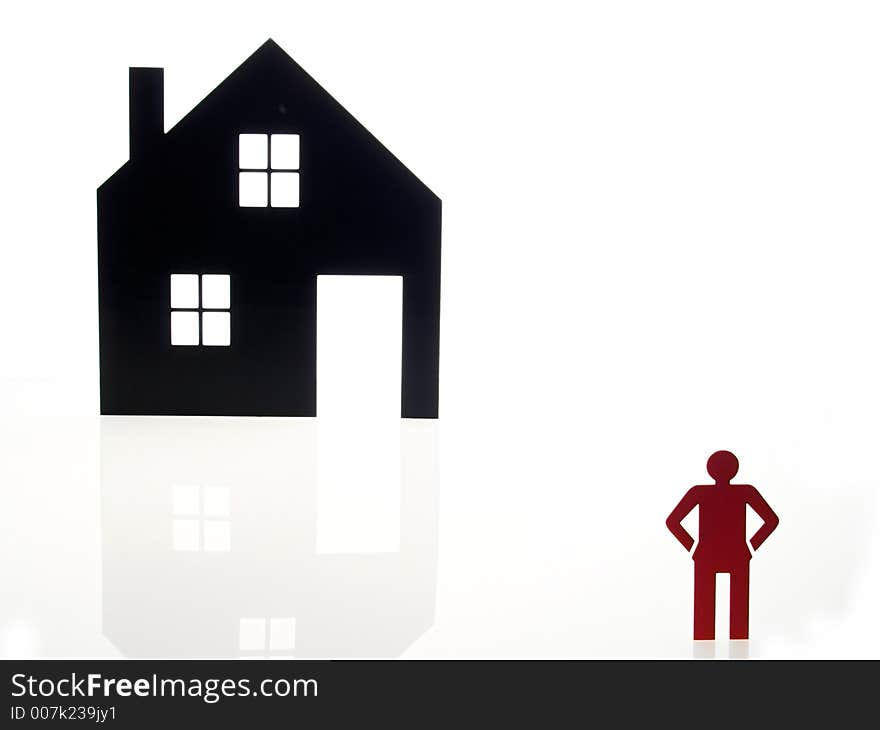 Isolated home and one red people sign on white background. Isolated home and one red people sign on white background