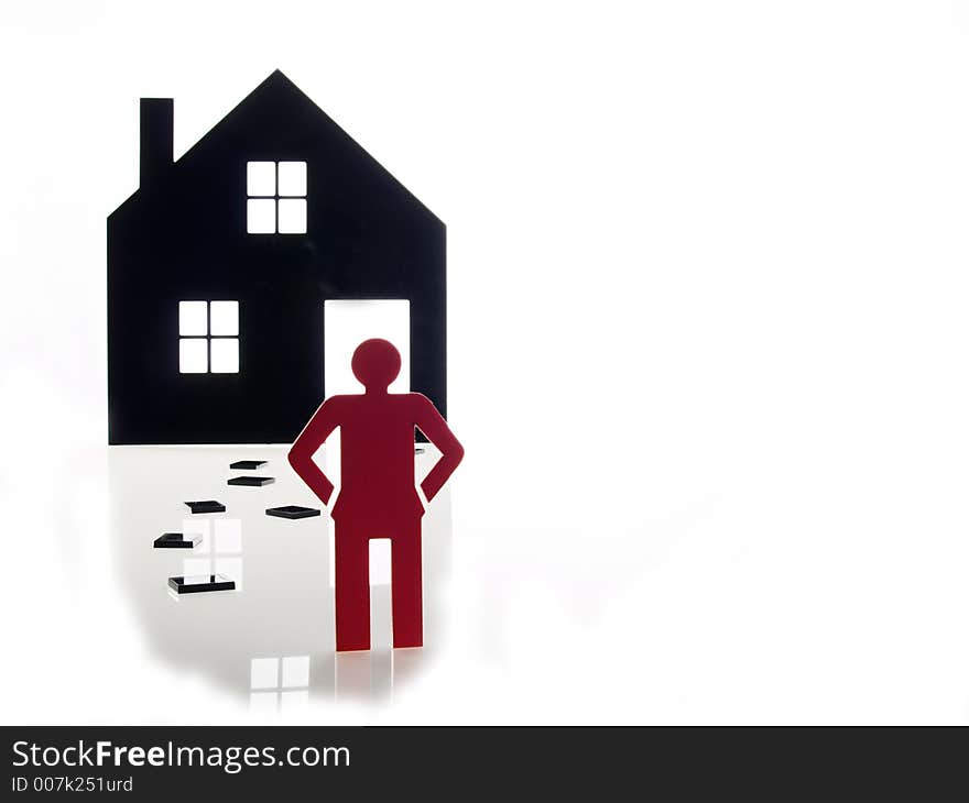 Isolated home and  one red people sign on white background. Isolated home and  one red people sign on white background