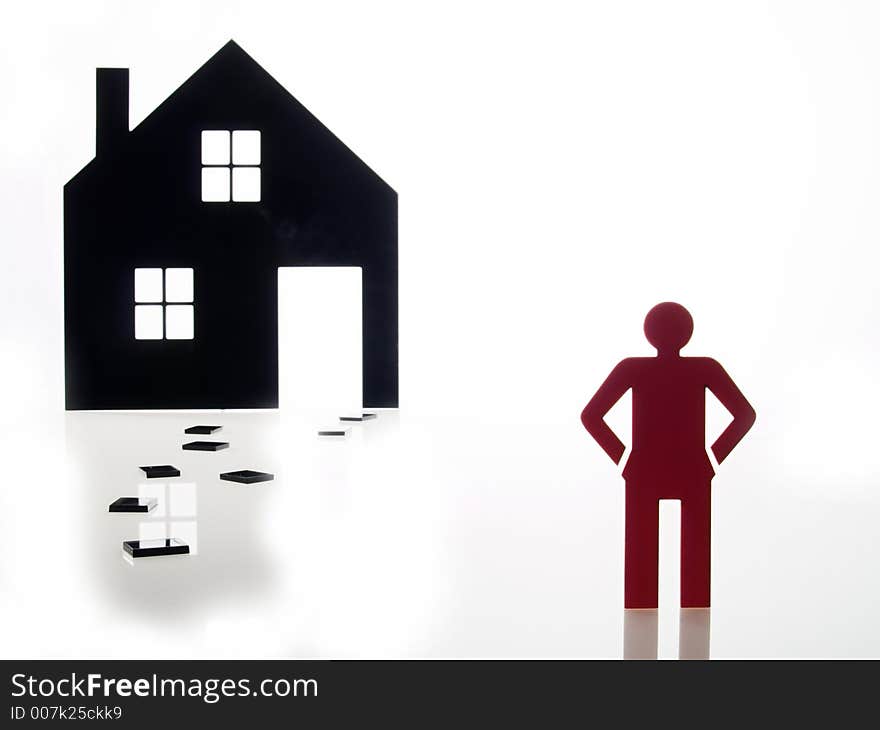 Isolated home and  one red people sign on white background. Isolated home and  one red people sign on white background