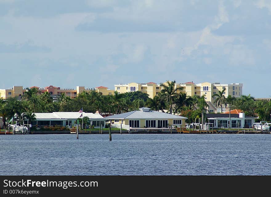 A Mixture of Homes and apartment buildings across the Gulf Bay from Boca Ceiga Millinum Park, Seminole Florida. A Mixture of Homes and apartment buildings across the Gulf Bay from Boca Ceiga Millinum Park, Seminole Florida