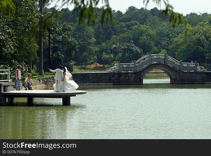 Landscape of lake and bridge