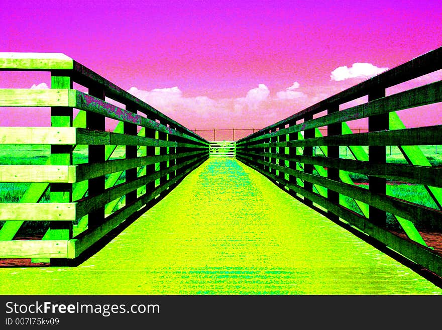 A colorized version of a bridge to nowhere. A colorized version of a bridge to nowhere