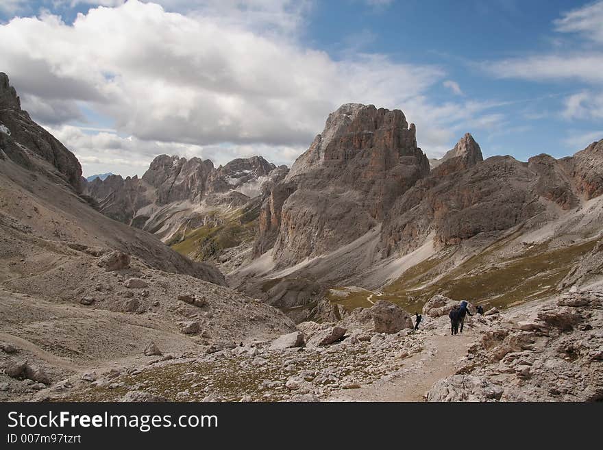 Trekkers in The Dolomites,Italy