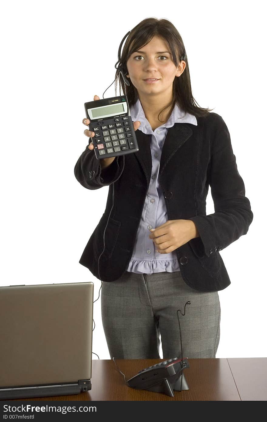 Businesswoman displays calculator s screen