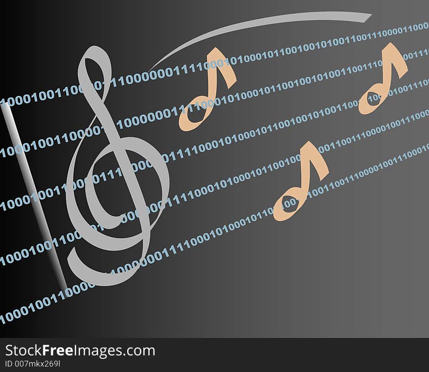 Illustration of music notes with binary code lines. Illustration of music notes with binary code lines.