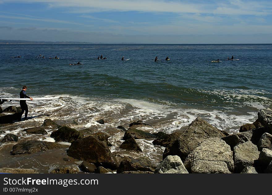 Surfers on beach, santa cruz, ca. Surfers on beach, santa cruz, ca