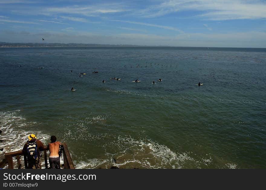 surfers on beach, santa cruz, ca. surfers on beach, santa cruz, ca