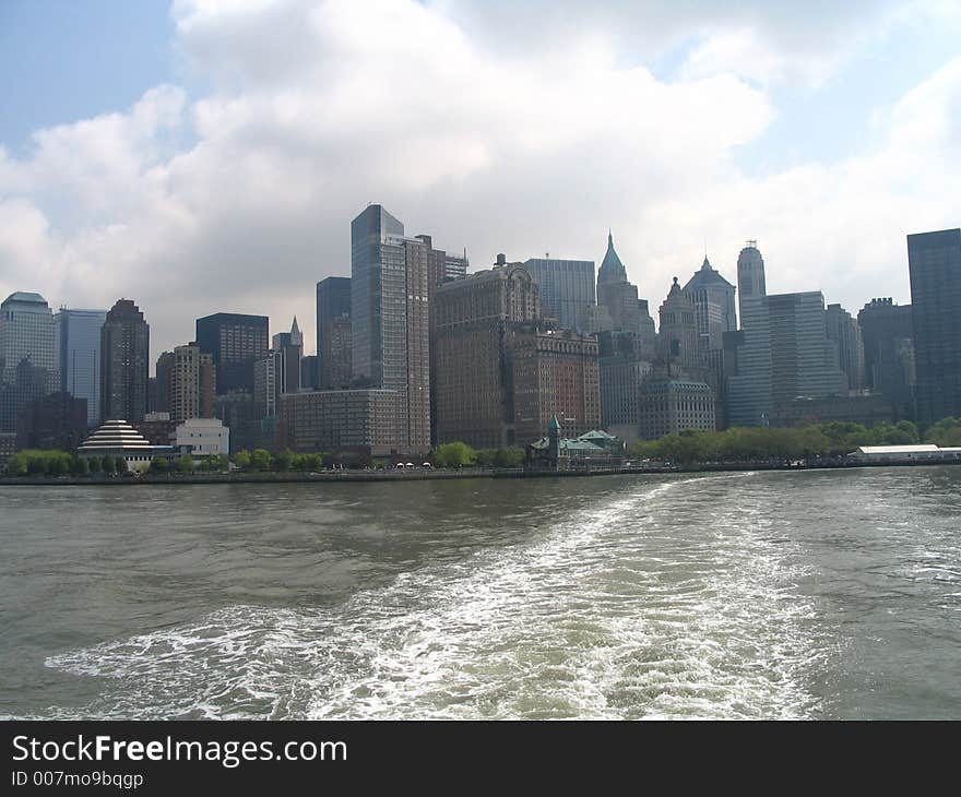 New York City from a ship going to the Ellis Island. New York City from a ship going to the Ellis Island.