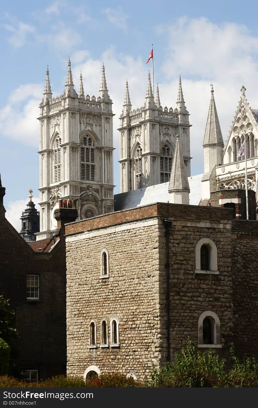 The towers of Westminster Abbey, London.