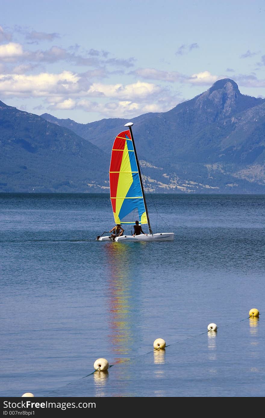 Catamaran in a lake landscape