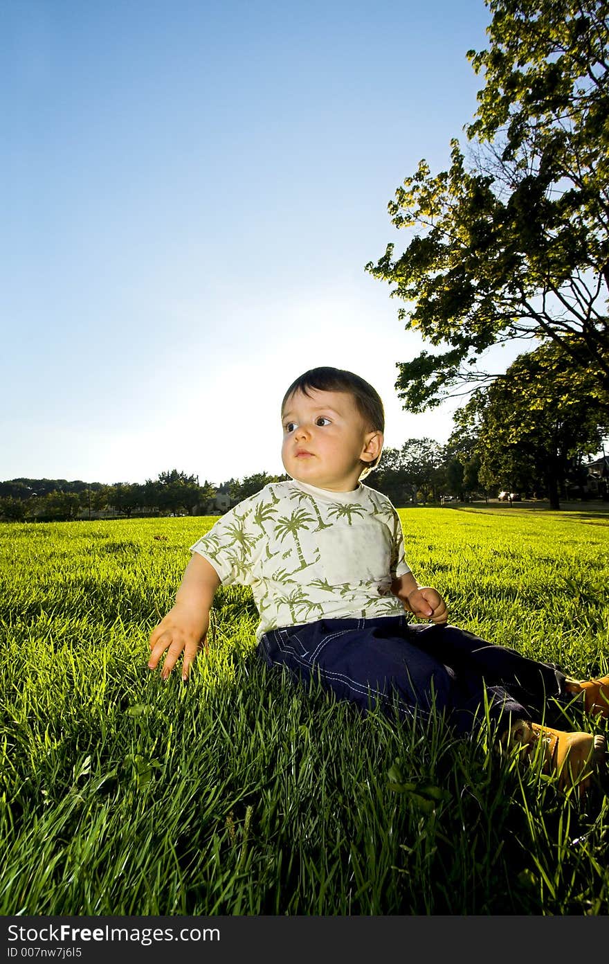 Baby portrait in field on grass