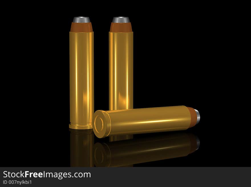 3d golden bullets on a black surface