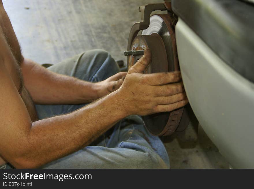 Making repairs on a truck. Making repairs on a truck