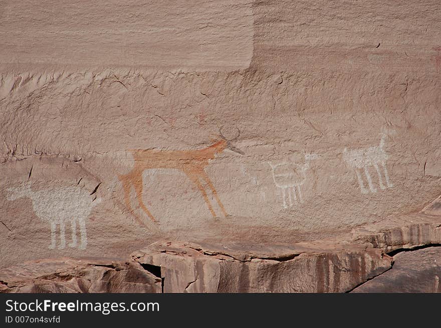 Pictographs on the Canyon Walls in Monument Valley. Pictographs on the Canyon Walls in Monument Valley