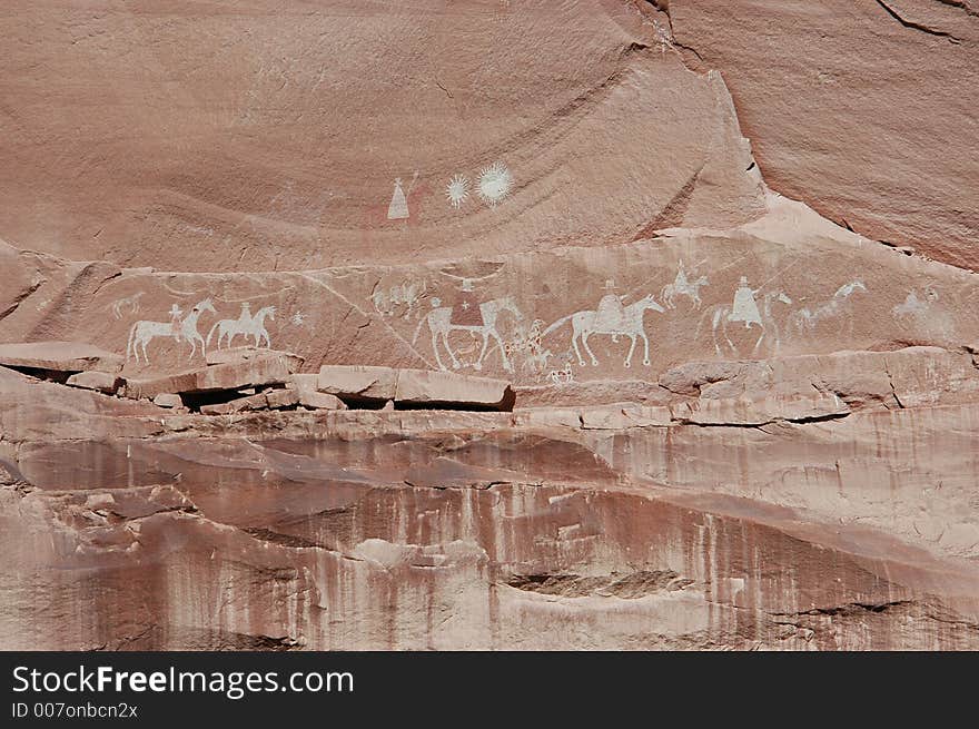 Pictographs on the Canyon Walls in Monument Valley. Pictographs on the Canyon Walls in Monument Valley