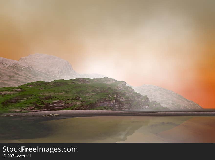 Rugged mountains next to a lake. Rugged mountains next to a lake