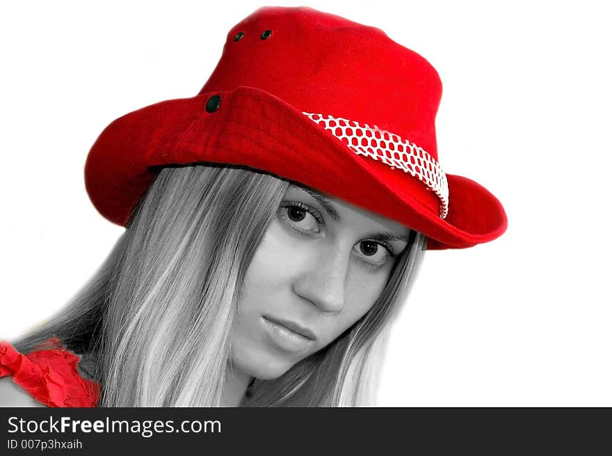 Girl in red hat beauty blondine