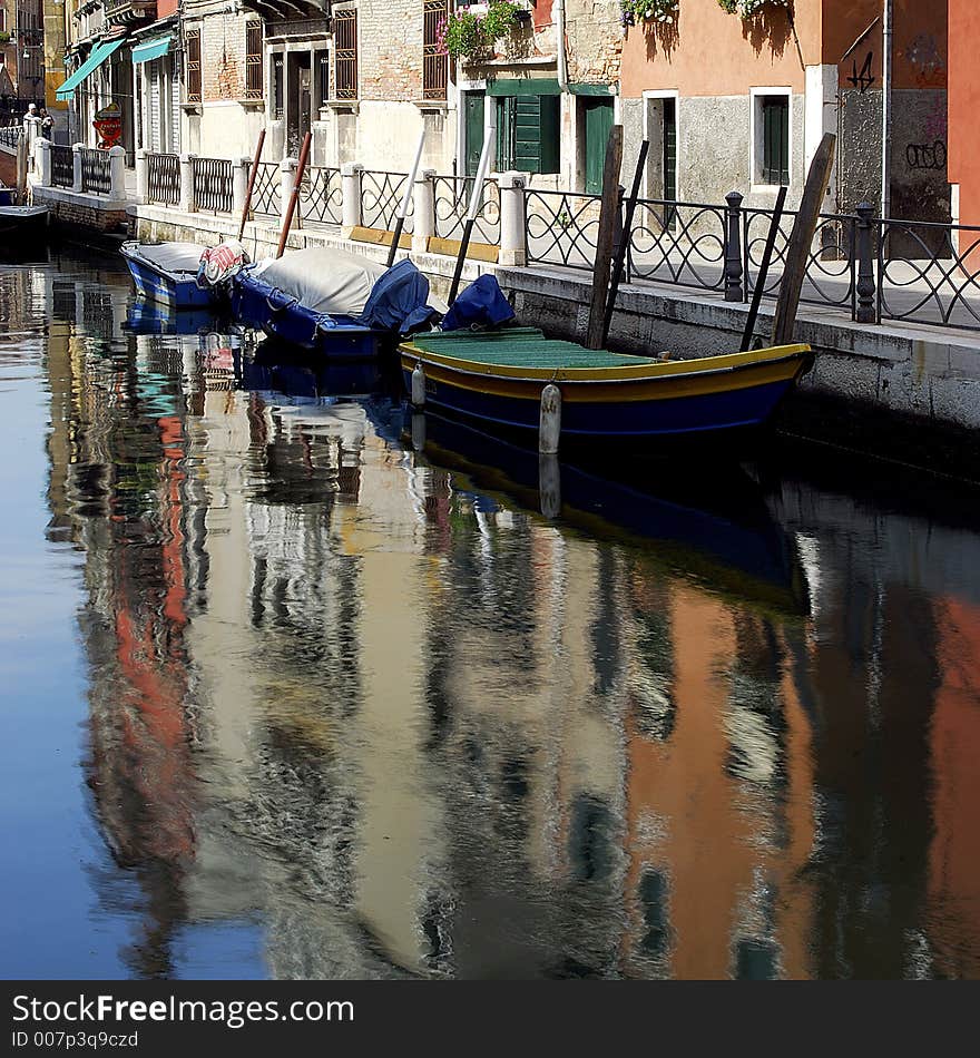 One of the many quiet but pretty and colourful canals in Venice. One of the many quiet but pretty and colourful canals in Venice.