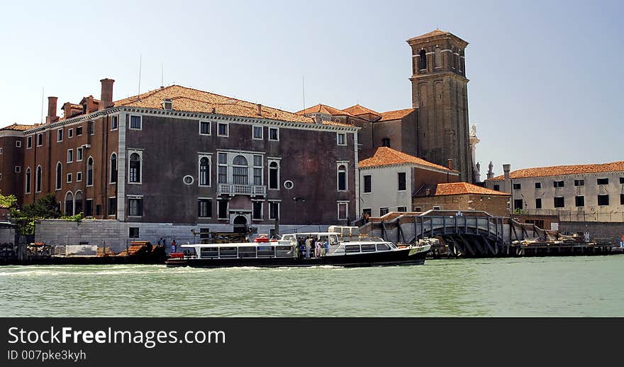 A vaporetto (water bus) out in the lagoon in Venice. A vaporetto (water bus) out in the lagoon in Venice.