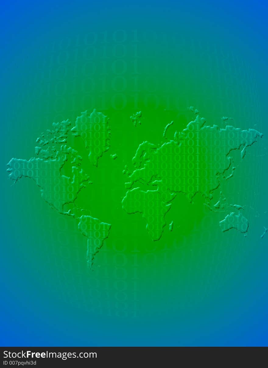 Map of earth and binary code. Map of earth and binary code