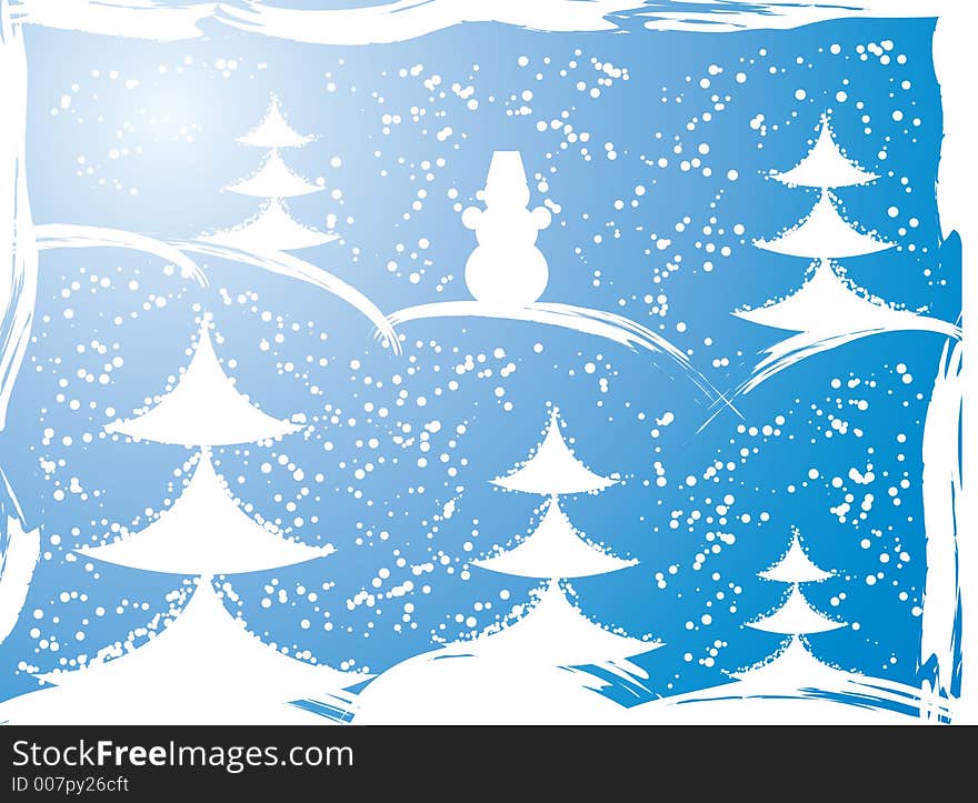 Grunge background with New Year tree, vector