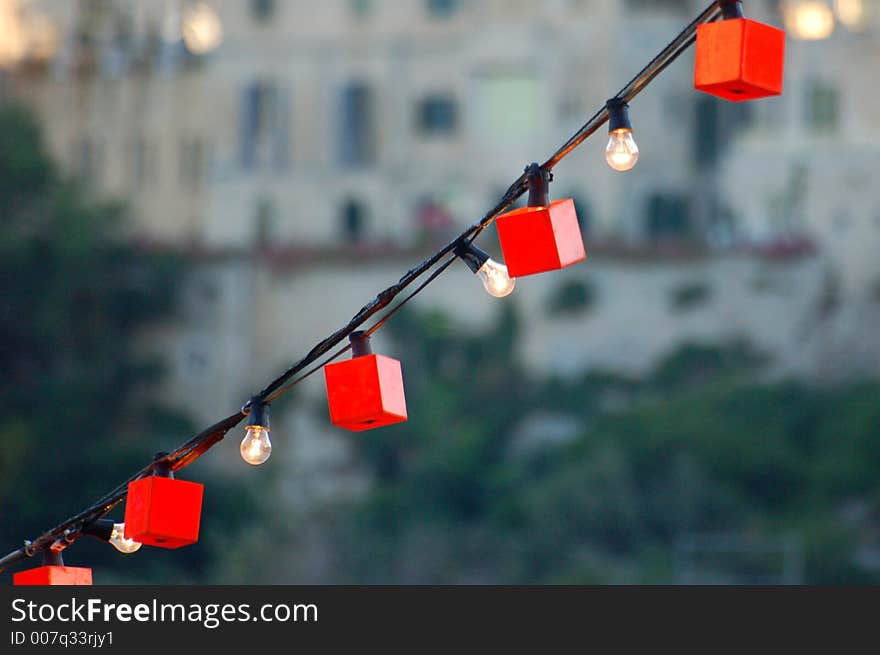 A line of red lights pictured at a local festival.