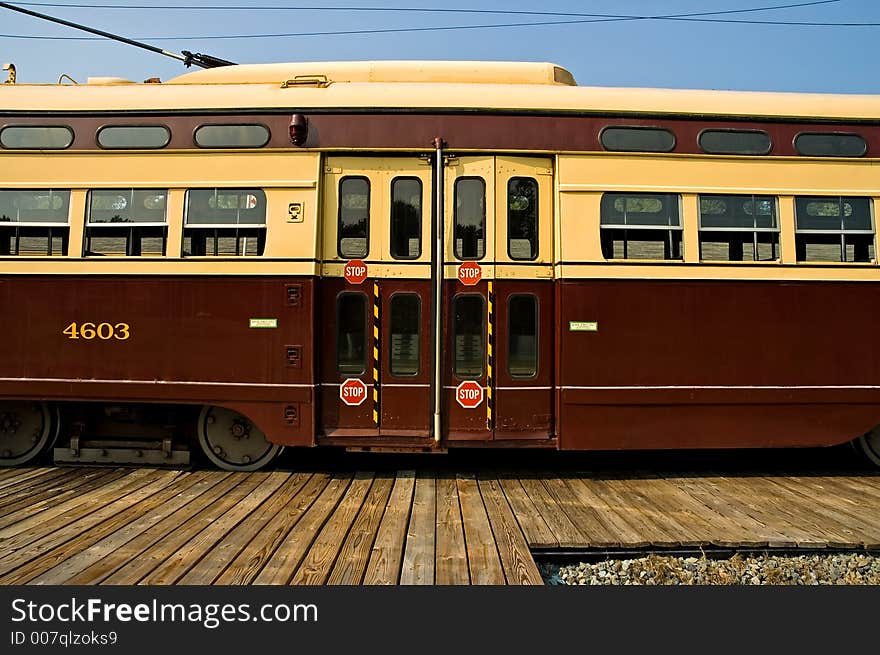 Functioning antique street trolley stopped at the station at the National Trolley Museum, Wheaton, Maryland. Functioning antique street trolley stopped at the station at the National Trolley Museum, Wheaton, Maryland