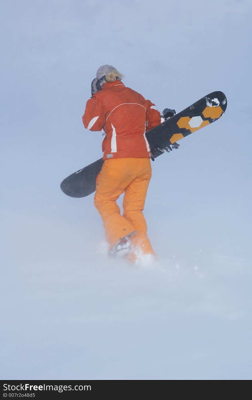 Snowboard Girl On Snowstorm