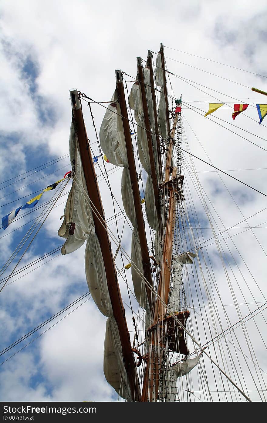 Wooden booms on a sailboat mast. Wooden booms on a sailboat mast