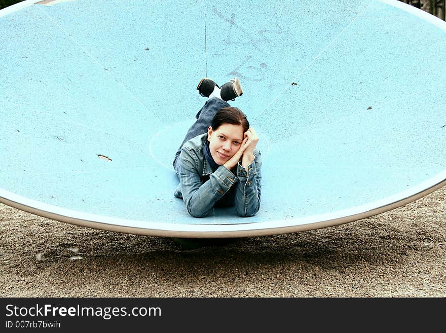 Woman on blue basin