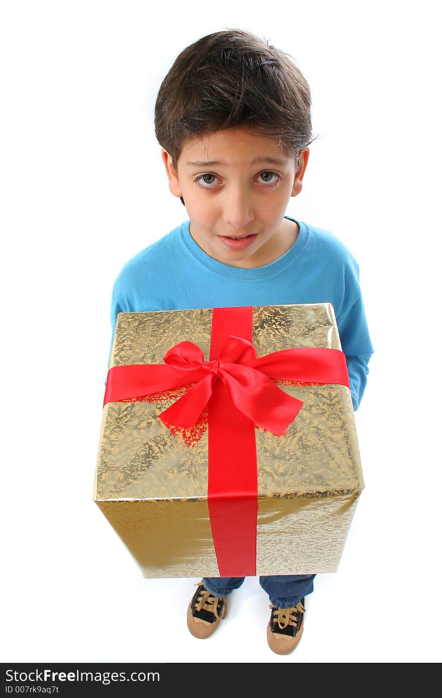 Cute boy with a christmas gift (series)