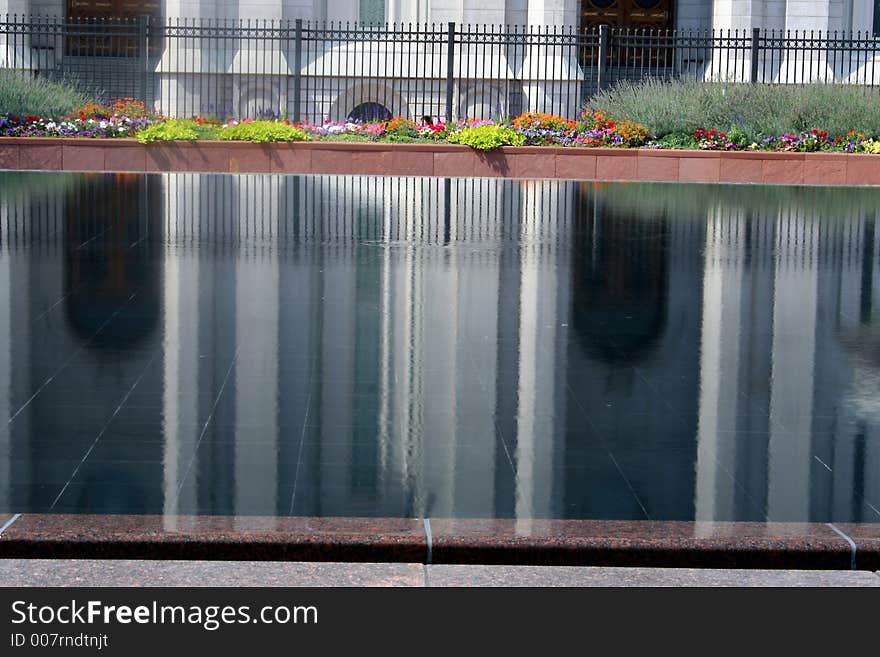 A reflection of the mormon temple in Salt Lake City, Utah at Temple Square