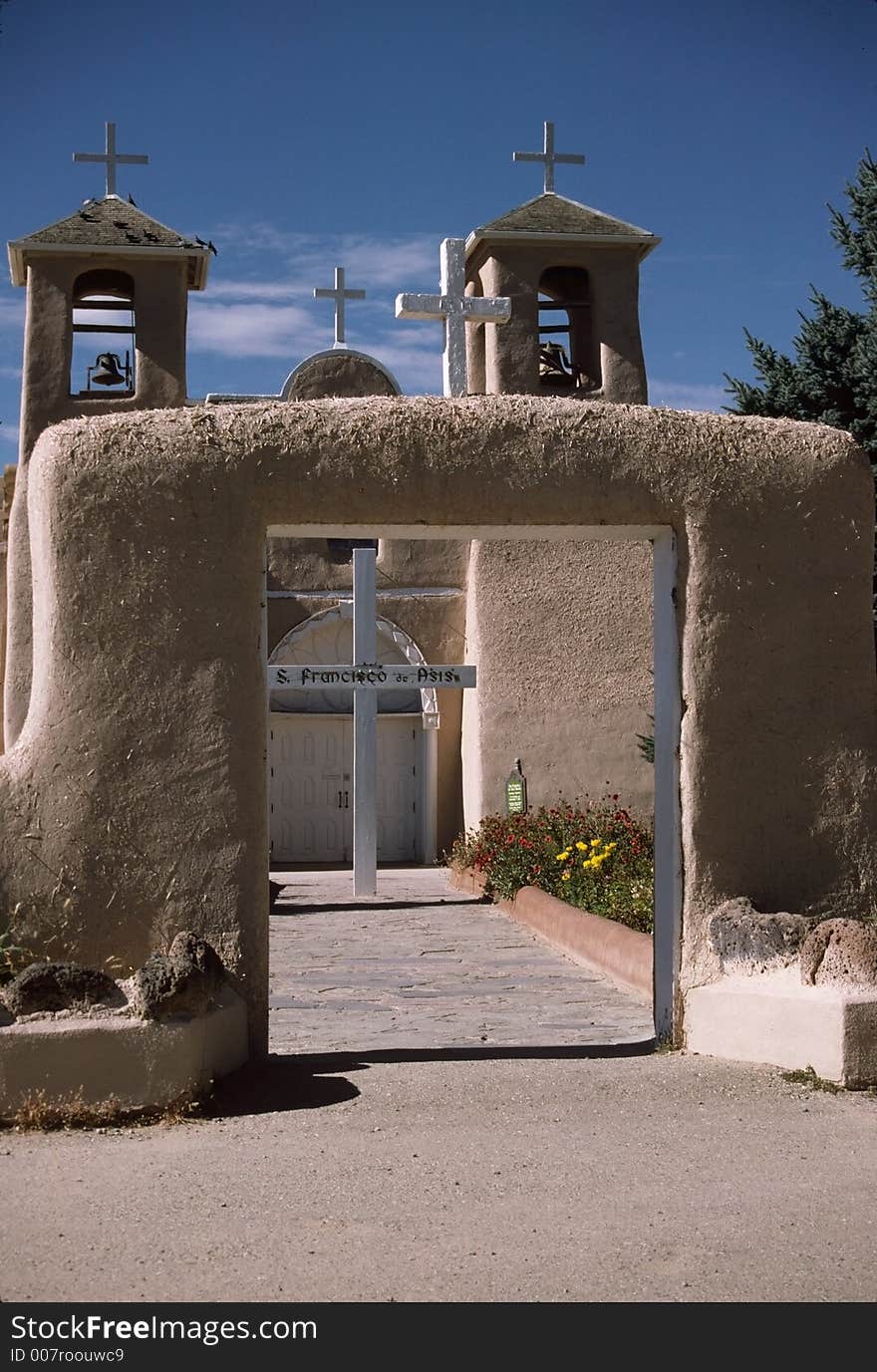 Entrance to the Church of Saint Francis of Asissi, Ranchos de Taos New Mexico. Entrance to the Church of Saint Francis of Asissi, Ranchos de Taos New Mexico