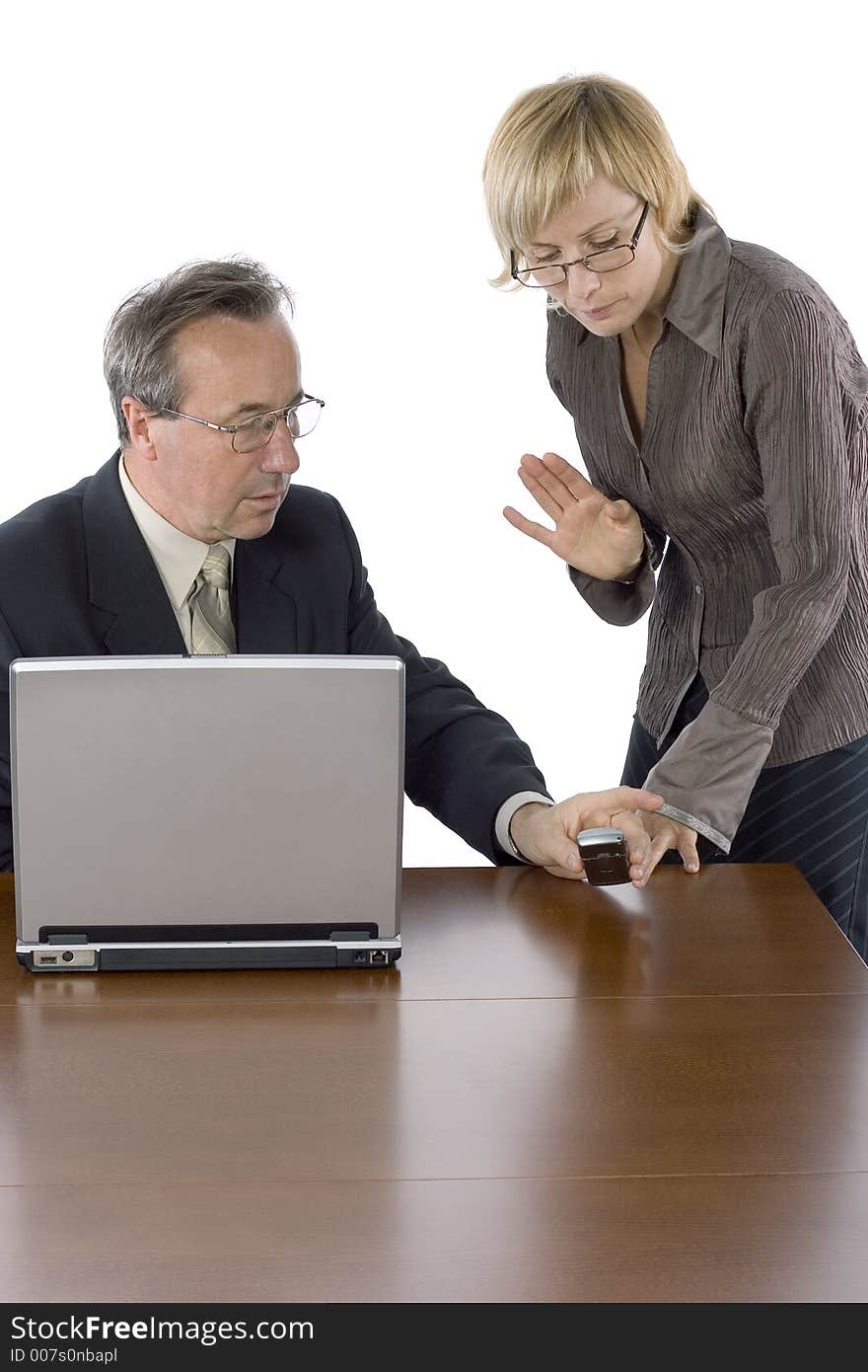 Businesspeople at the wood desk. Businesspeople at the wood desk