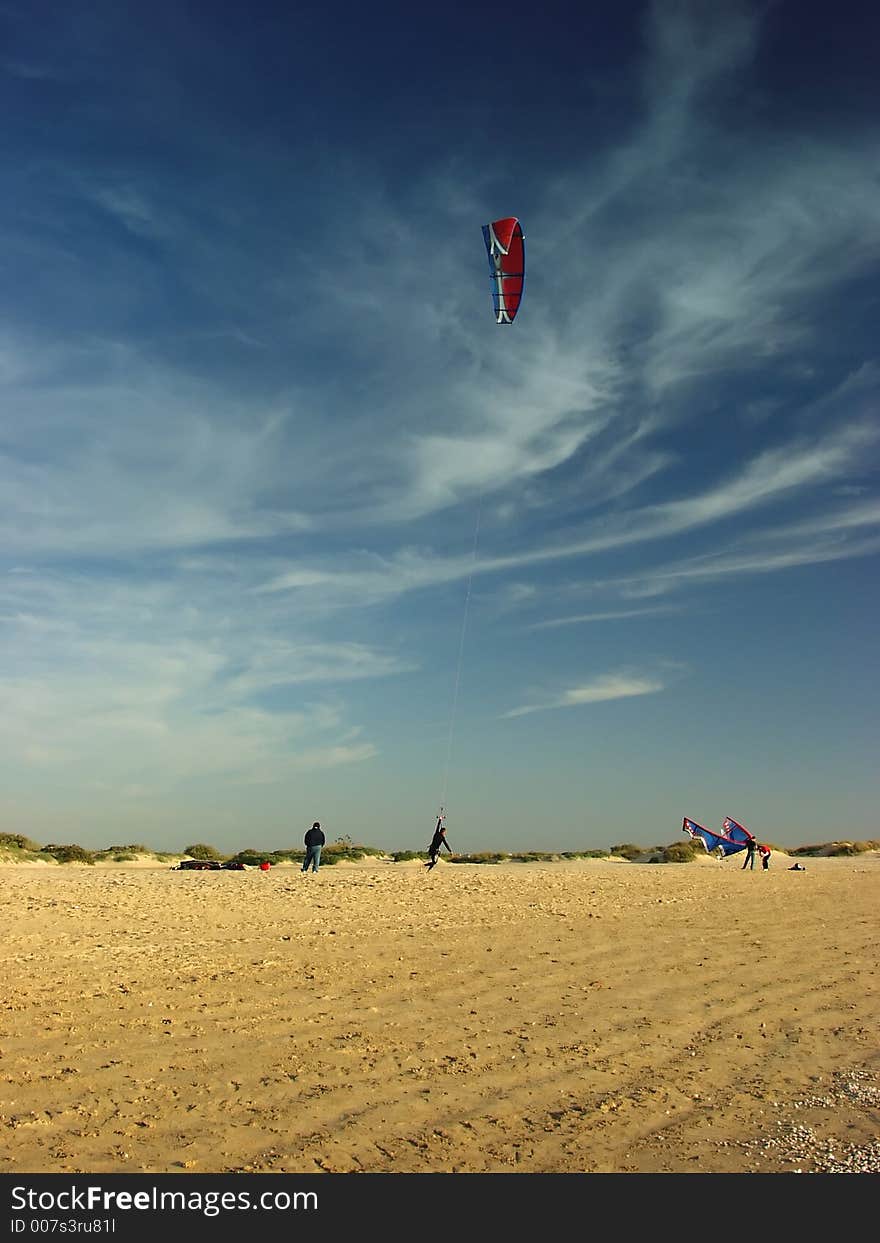 Kiter fly on beach