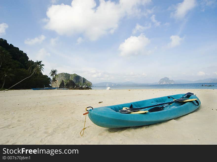 Kayak on beach in Palawan, Philippines