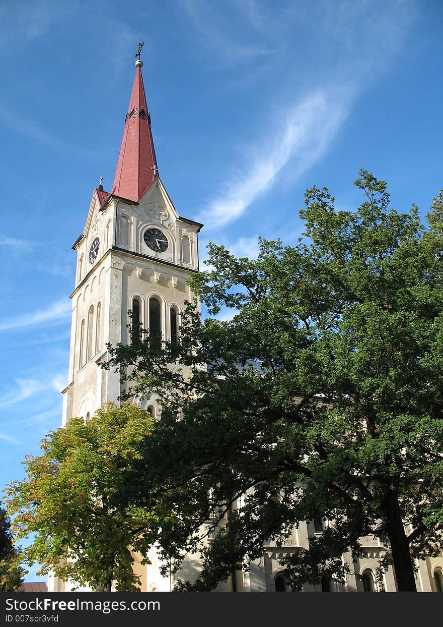 A church nad trees