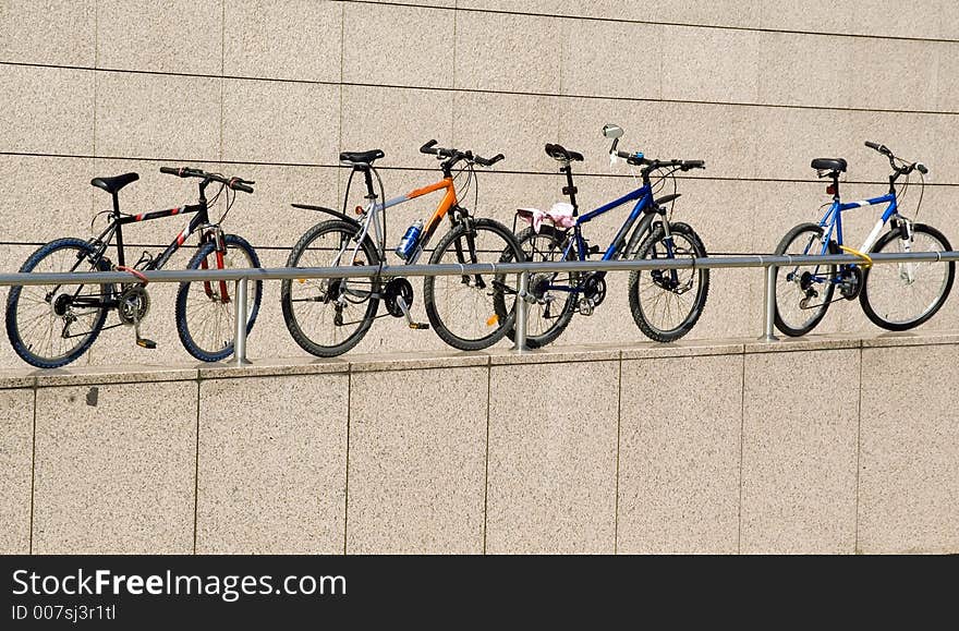 Bike parking on the marble wall. Bike parking on the marble wall